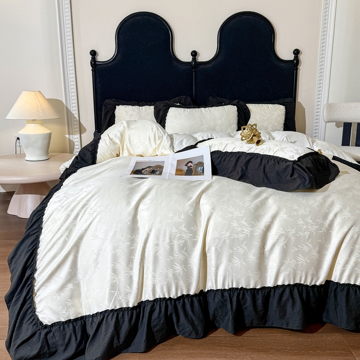 91家纺网 家纺一手货源 找家纺 你好美丽 2026新款提花水洗棉大宽边四件套-诺澜系列 诺澜白