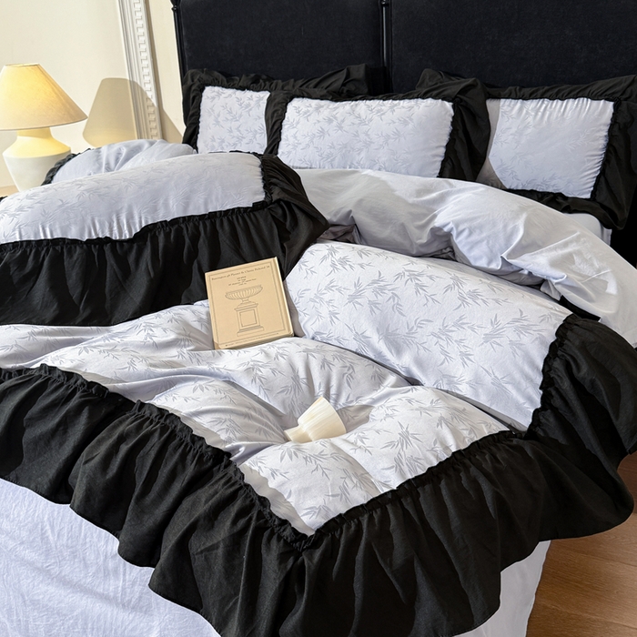 你好美丽 2026新款提花水洗棉大宽边四件套-诺澜系列 诺澜灰