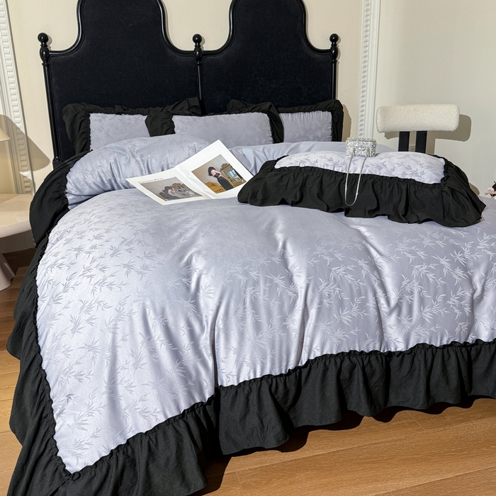 91家纺网 家纺一手货源 找家纺 你好美丽 2026新款提花水洗棉大宽边四件套-诺澜系列 诺澜灰