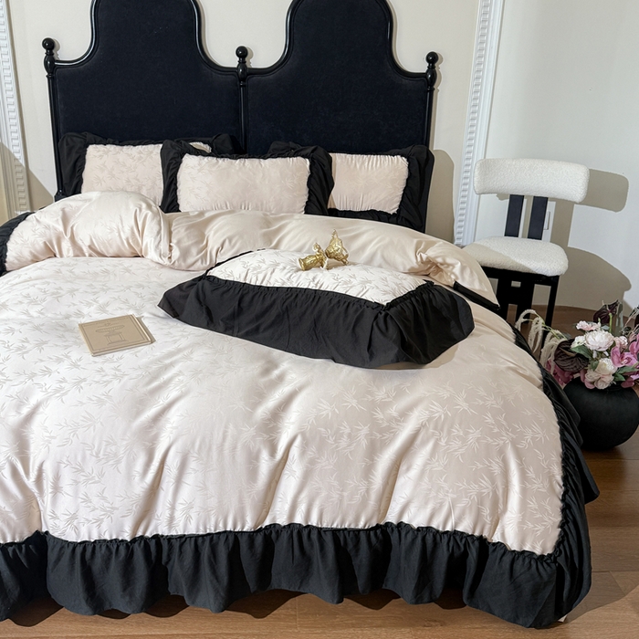 91家纺网 家纺一手货源 找家纺 你好美丽 2026新款提花水洗棉大宽边四件套-诺澜系列 诺澜杏