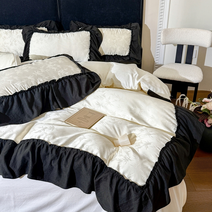 91家纺网 家纺一手货源 找家纺 你好美丽 2026新款提花水洗棉大宽边四件套-诺澜系列 诺澜白