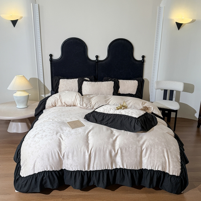 91家纺网 家纺一手货源 找家纺 你好美丽 2026新款提花水洗棉大宽边四件套-诺澜系列 诺澜杏