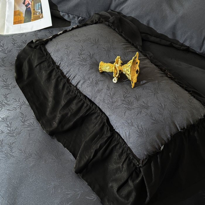 91家纺网 家纺一手货源 找家纺 你好美丽 2026新款提花水洗棉大宽边四件套-诺澜系列 诺澜黑