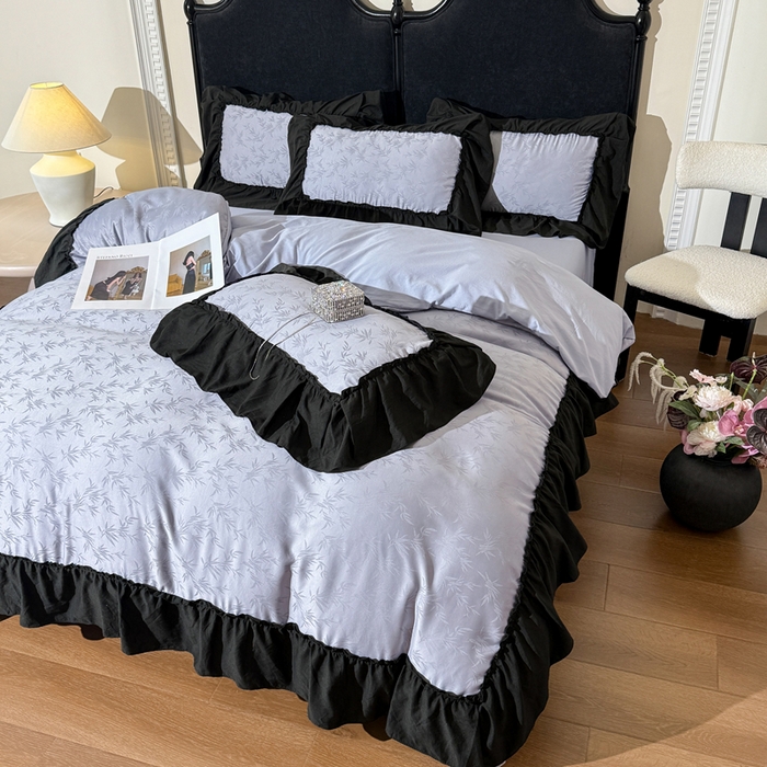 91家纺网 家纺一手货源 找家纺 你好美丽 2026新款提花水洗棉大宽边四件套-诺澜系列 诺澜灰