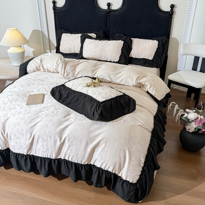 91家纺网 家纺一手货源 找家纺 你好美丽 2026新款提花水洗棉大宽边四件套-诺澜系列 诺澜杏