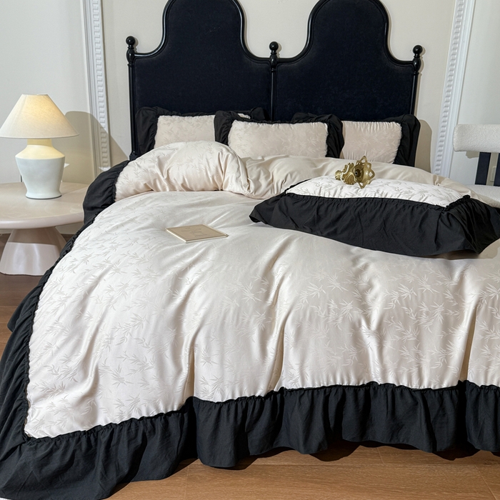 91家纺网 家纺一手货源 找家纺 你好美丽 2026新款提花水洗棉大宽边四件套-诺澜系列 诺澜杏