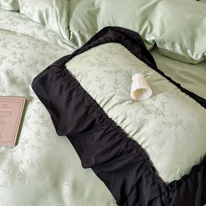 91家纺网 家纺一手货源 找家纺 你好美丽 2026新款提花水洗棉大宽边四件套-诺澜系列 诺澜绿