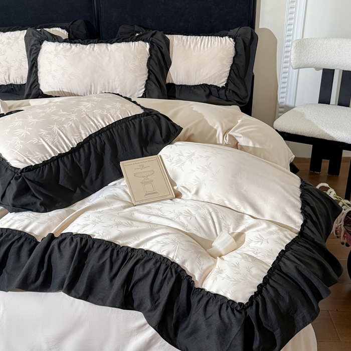 91家纺网 家纺一手货源 找家纺 你好美丽 2026新款提花水洗棉大宽边四件套-诺澜系列 诺澜杏