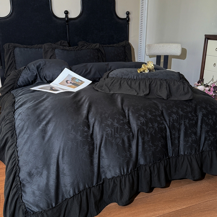 91家纺网 家纺一手货源 找家纺 你好美丽 2026新款提花水洗棉大宽边四件套-诺澜系列 诺澜黑