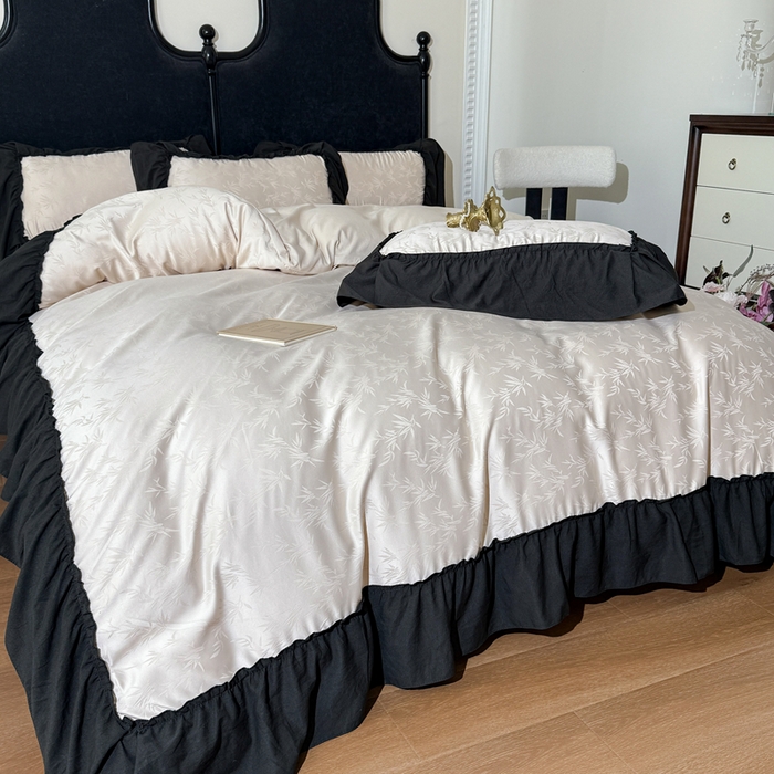 91家纺网 家纺一手货源 找家纺 你好美丽 2026新款提花水洗棉大宽边四件套-诺澜系列 诺澜杏