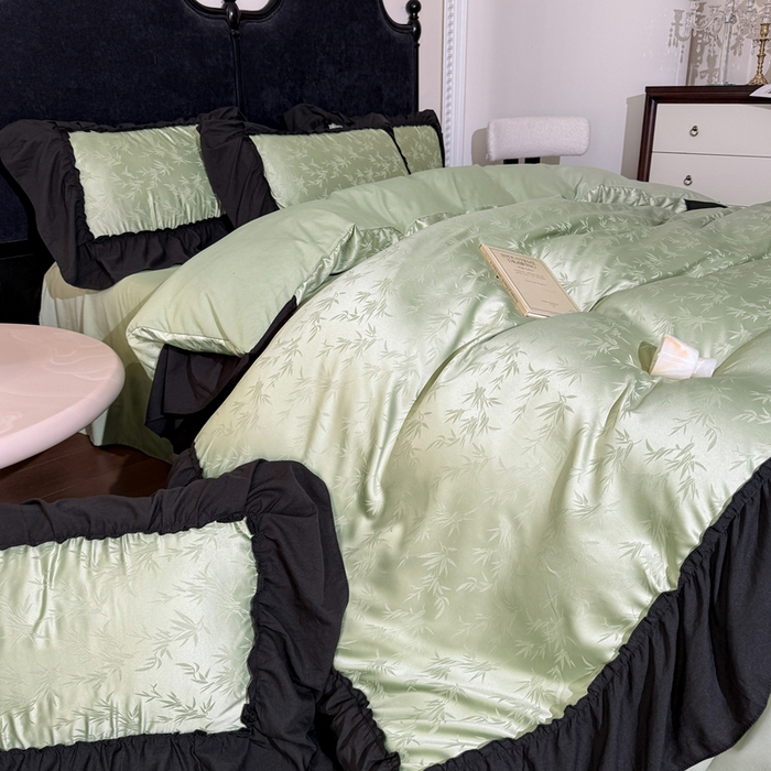 91家纺网 家纺一手货源 找家纺 你好美丽 2026新款提花水洗棉大宽边四件套-诺澜系列 诺澜绿
