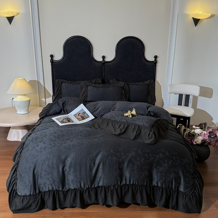 91家纺网 家纺一手货源 找家纺 你好美丽 2026新款提花水洗棉大宽边四件套-诺澜系列 诺澜黑