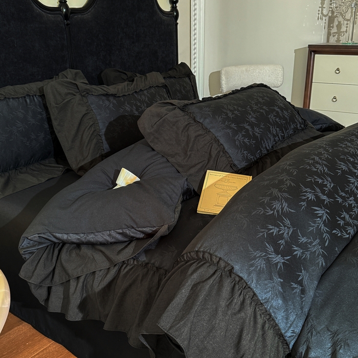 91家纺网 家纺一手货源 找家纺 你好美丽 2026新款提花水洗棉大宽边四件套-诺澜系列 诺澜黑