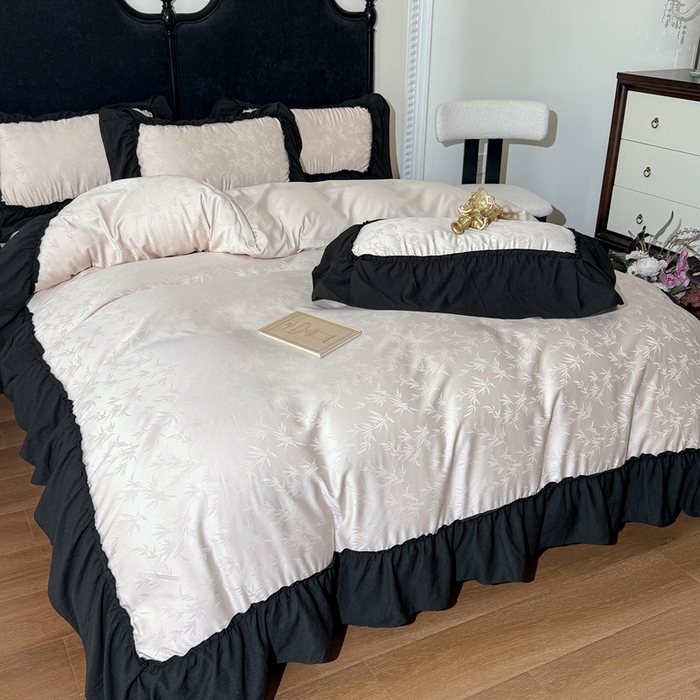 91家纺网 家纺一手货源 找家纺 你好美丽 2026新款提花水洗棉大宽边四件套-诺澜系列 诺澜杏