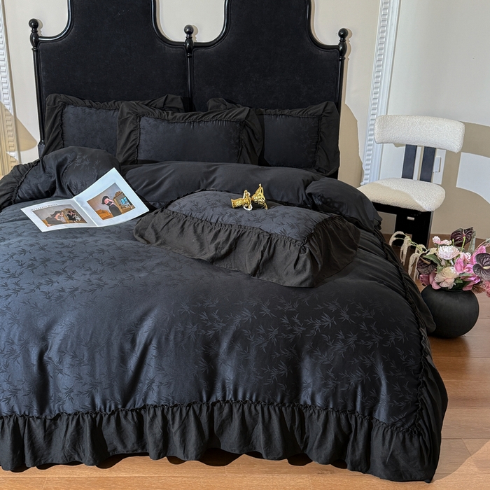 91家纺网 家纺一手货源 找家纺 你好美丽 2026新款提花水洗棉大宽边四件套-诺澜系列 诺澜黑