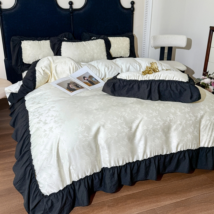 91家纺网 家纺一手货源 找家纺 你好美丽 2026新款提花水洗棉大宽边四件套-诺澜系列 诺澜白