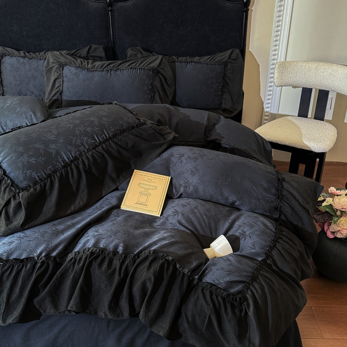 91家纺网 家纺一手货源 找家纺 你好美丽 2026新款提花水洗棉大宽边四件套-诺澜系列 诺澜黑