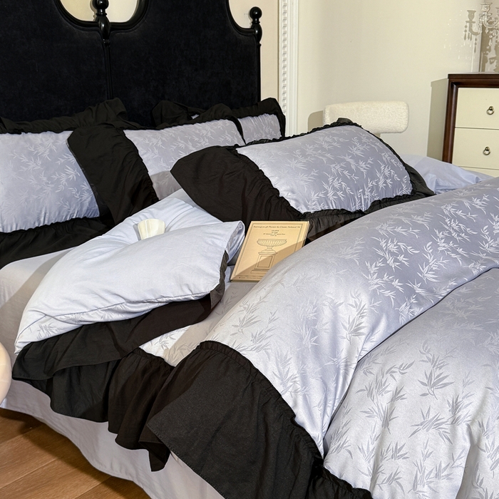 91家纺网 家纺一手货源 找家纺 你好美丽 2026新款提花水洗棉大宽边四件套-诺澜系列 诺澜灰