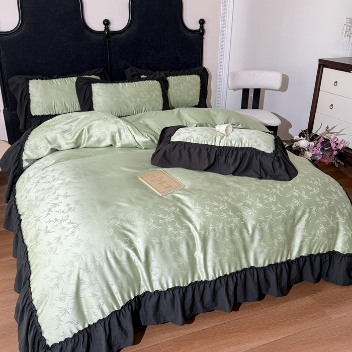 91家纺网 家纺一手货源 找家纺 你好美丽 2026新款提花水洗棉大宽边四件套-诺澜系列 诺澜绿