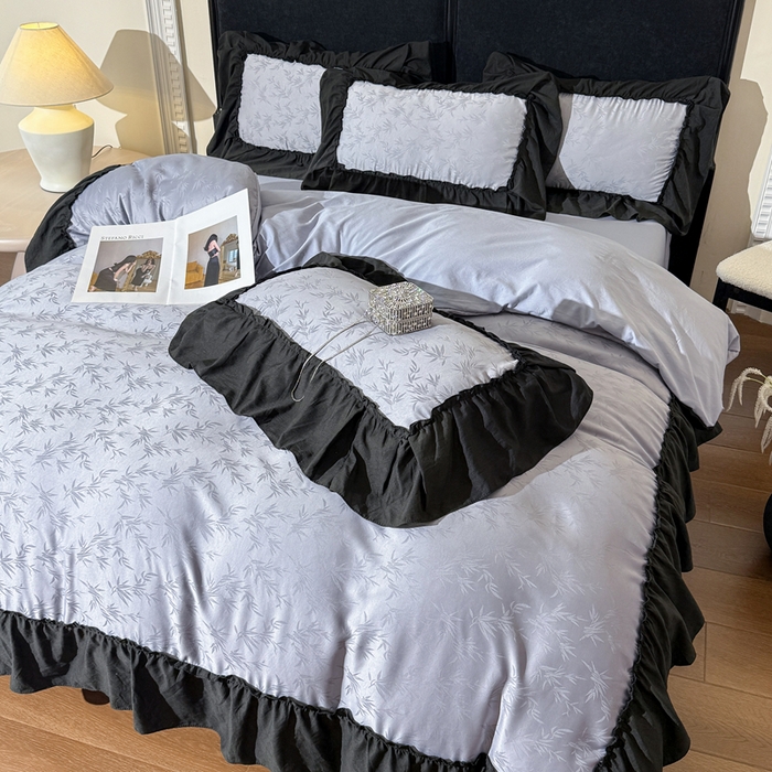 91家纺网 家纺一手货源 找家纺 你好美丽 2026新款提花水洗棉大宽边四件套-诺澜系列 诺澜灰