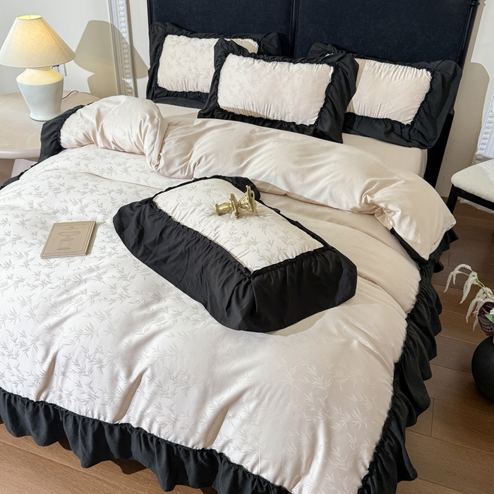 91家纺网 家纺一手货源 找家纺 你好美丽 2026新款提花水洗棉大宽边四件套-诺澜系列 诺澜杏