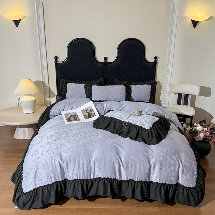 91家纺网 家纺一手货源 找家纺 你好美丽 2026新款提花水洗棉大宽边四件套-诺澜系列 诺澜灰