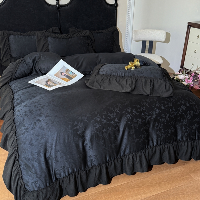 91家纺网 家纺一手货源 找家纺 你好美丽 2026新款提花水洗棉大宽边四件套-诺澜系列 诺澜黑