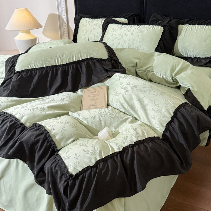 你好美丽 2026新款提花水洗棉大宽边四件套-诺澜系列 诺澜绿