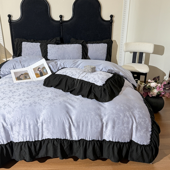 91家纺网 家纺一手货源 找家纺 你好美丽 2026新款提花水洗棉大宽边四件套-诺澜系列 诺澜灰