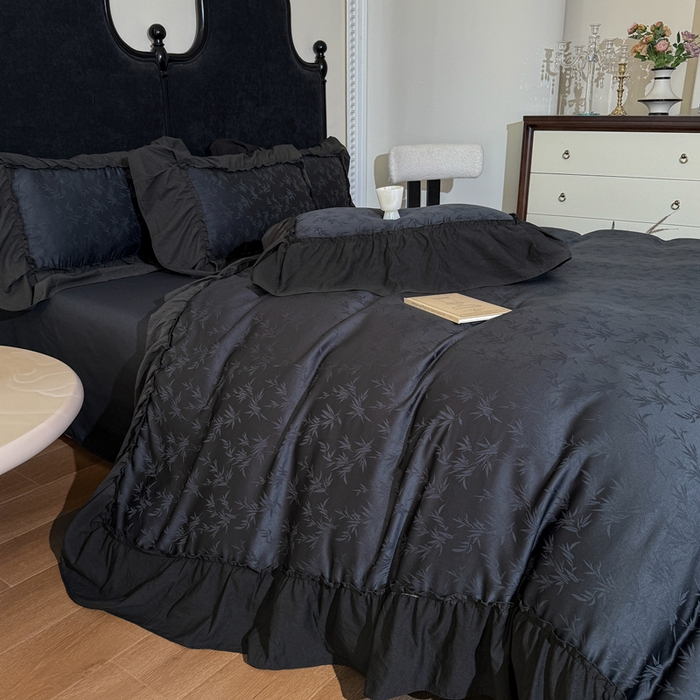 91家纺网 家纺一手货源 找家纺 你好美丽 2026新款提花水洗棉大宽边四件套-诺澜系列 诺澜黑