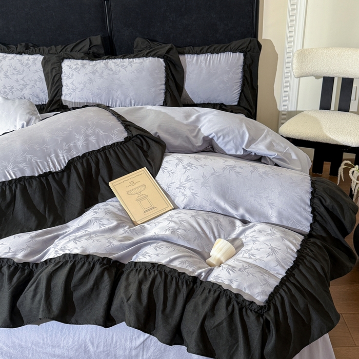 91家纺网 家纺一手货源 找家纺 你好美丽 2026新款提花水洗棉大宽边四件套-诺澜系列 诺澜灰