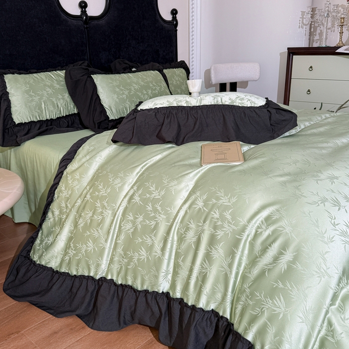 91家纺网 家纺一手货源 找家纺 你好美丽 2026新款提花水洗棉大宽边四件套-诺澜系列 诺澜绿