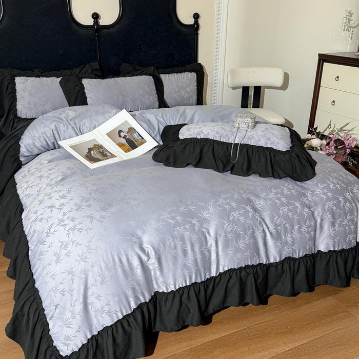 91家纺网 家纺一手货源 找家纺 你好美丽 2026新款提花水洗棉大宽边四件套-诺澜系列 诺澜灰