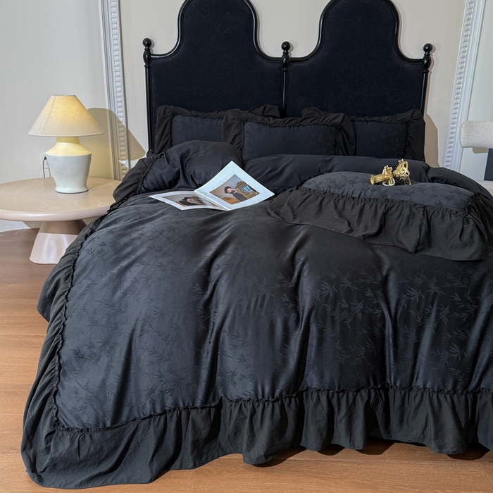 91家纺网 家纺一手货源 找家纺 你好美丽 2026新款提花水洗棉大宽边四件套-诺澜系列 诺澜黑