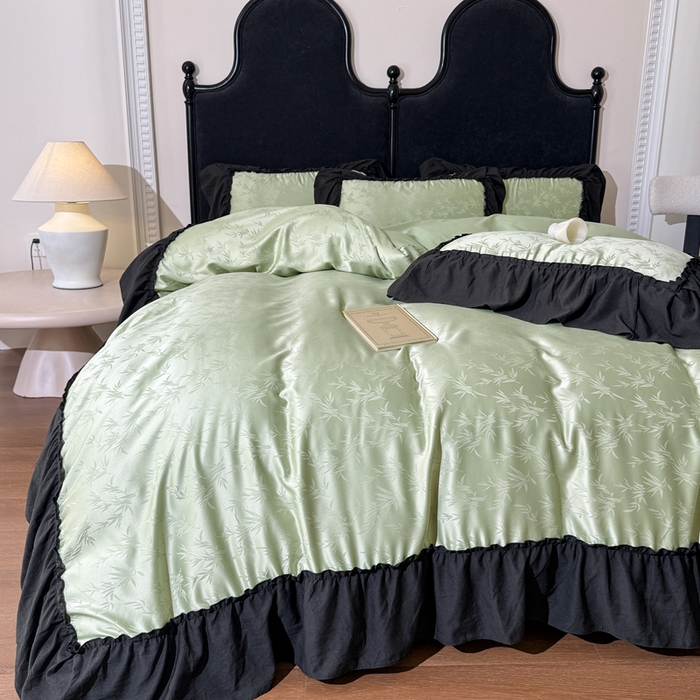 91家纺网 家纺一手货源 找家纺 你好美丽 2026新款提花水洗棉大宽边四件套-诺澜系列 诺澜绿