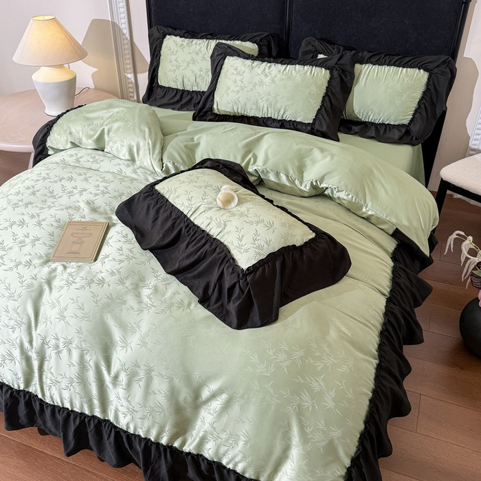 91家纺网 家纺一手货源 找家纺 你好美丽 2026新款提花水洗棉大宽边四件套-诺澜系列 诺澜绿