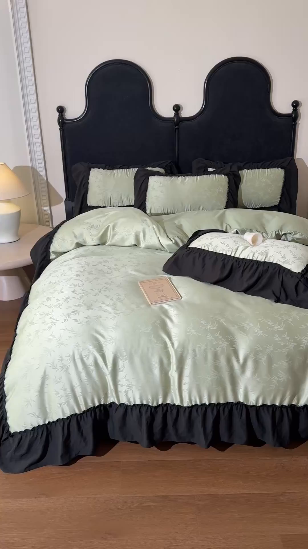 91家纺网 家纺一手货源 找家纺 你好美丽 2026新款提花水洗棉大宽边四件套-诺澜系列 诺澜绿