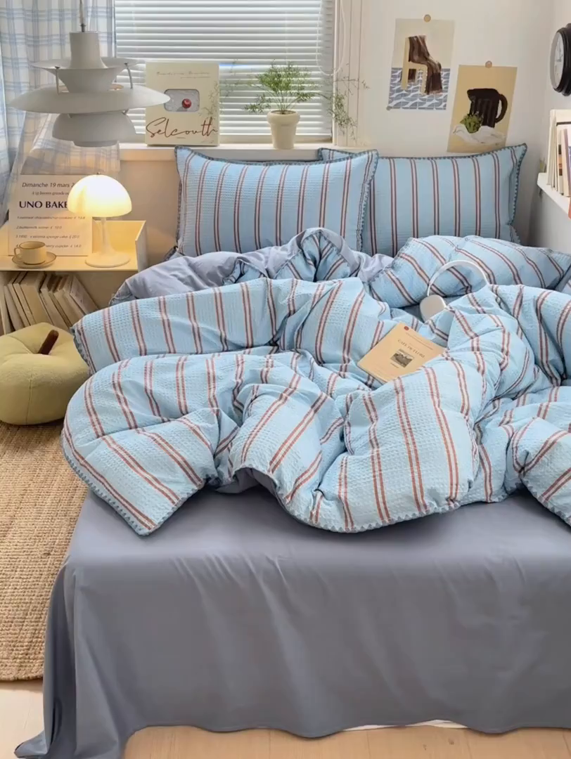 91家纺网 家纺一手货源 找家纺 （总）曼之夏 2026新款A类全棉华夫格提花贝壳边四件套