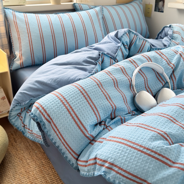 91家纺网 家纺一手货源 找家纺 （总）曼之夏 2026新款A类全棉华夫格提花贝壳边四件套