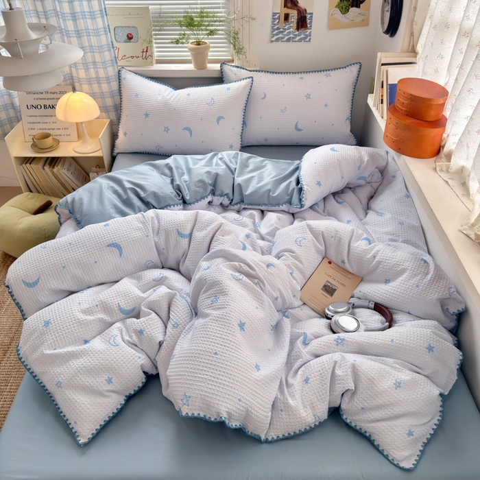 91家纺网 家纺一手货源 找家纺 （总）曼之夏 2026新款A类全棉华夫格提花贝壳边四件套