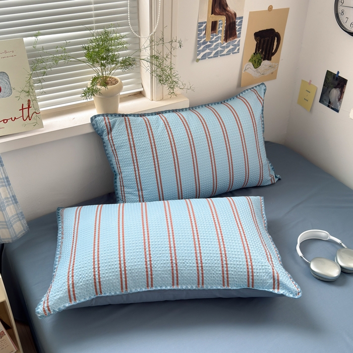 91家纺网 家纺一手货源 找家纺 曼之夏 2026新款A类全棉华夫格提花贝壳边四件套 风月-兰