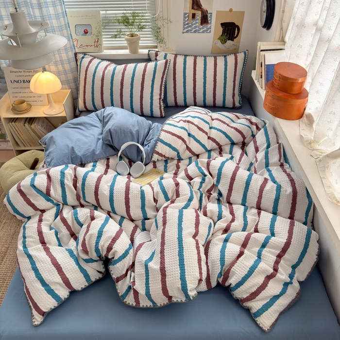 曼之夏 2026新款A类全棉华夫格提花贝壳边四件套 光遇