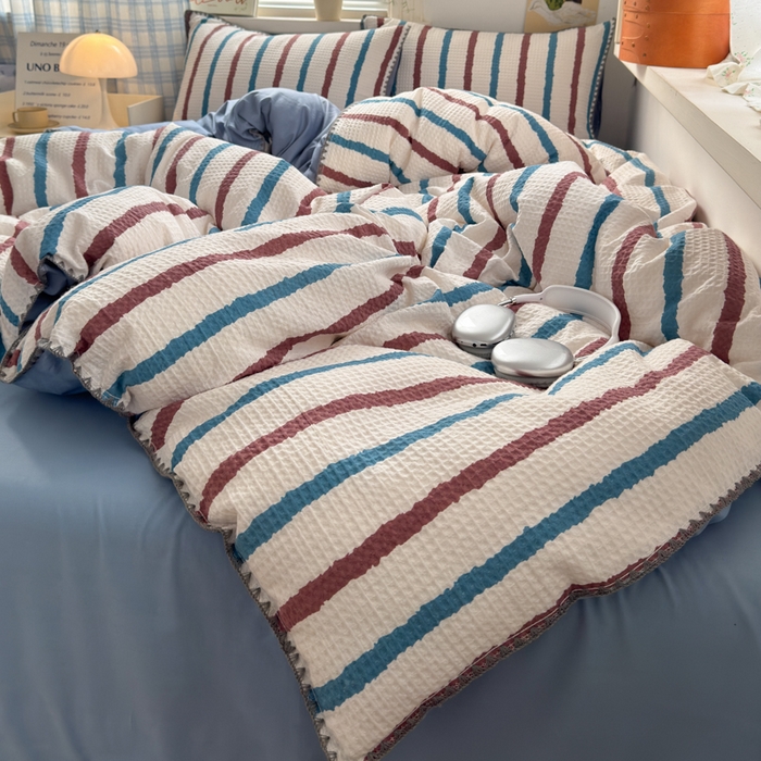 91家纺网 家纺一手货源 找家纺 曼之夏 2026新款A类全棉华夫格提花贝壳边四件套 光遇