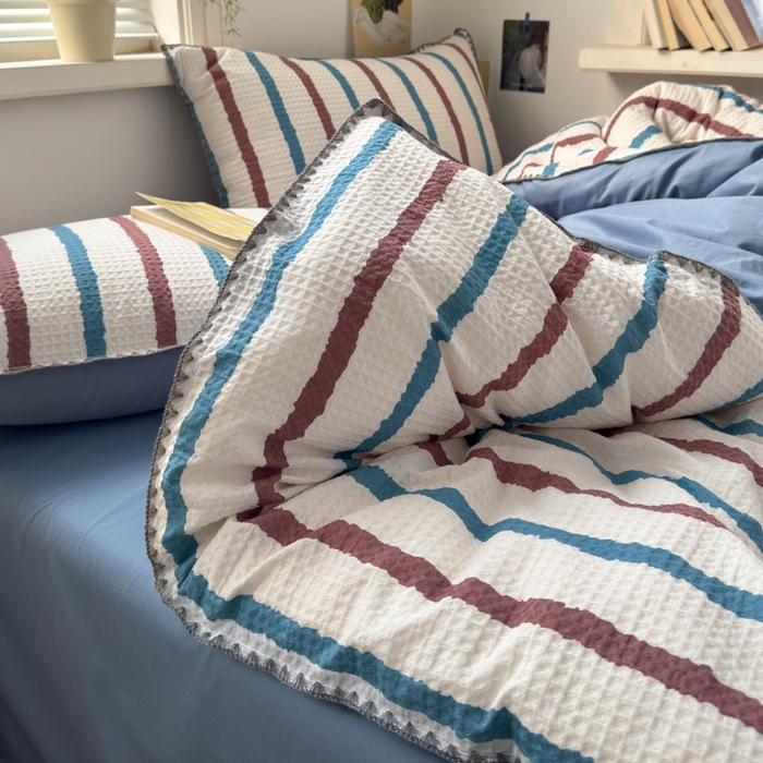 91家纺网 家纺一手货源 找家纺 曼之夏 2026新款A类全棉华夫格提花贝壳边四件套 光遇