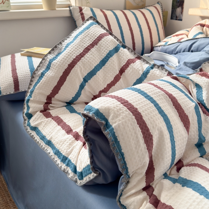 91家纺网 家纺一手货源 找家纺 曼之夏 2026新款A类全棉华夫格提花贝壳边四件套 光遇