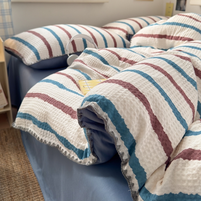 91家纺网 家纺一手货源 找家纺 曼之夏 2026新款A类全棉华夫格提花贝壳边四件套 光遇