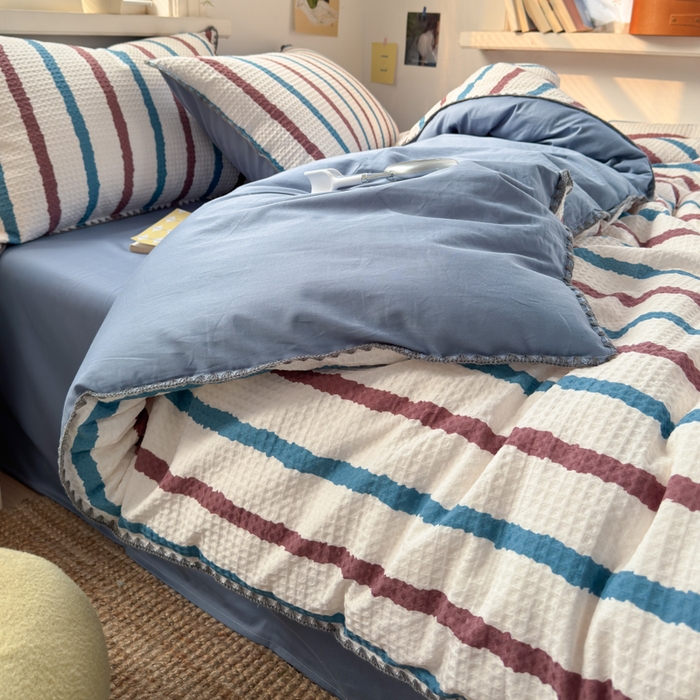 91家纺网 家纺一手货源 找家纺 曼之夏 2026新款A类全棉华夫格提花贝壳边四件套 光遇