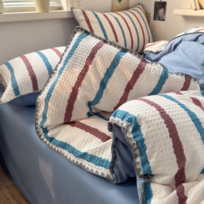 91家纺网 家纺一手货源 找家纺 曼之夏 2026新款A类全棉华夫格提花贝壳边四件套 光遇