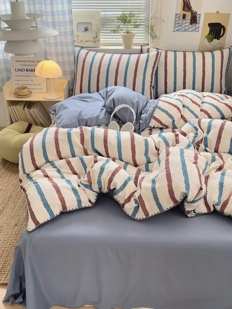 91家纺网 家纺一手货源 找家纺 曼之夏 2026新款A类全棉华夫格提花贝壳边四件套 光遇