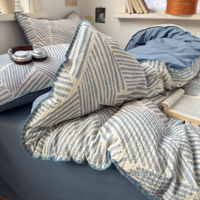 91家纺网 家纺一手货源 找家纺 曼之夏 2026新款A类全棉华夫格提花贝壳边四件套 简森-兰